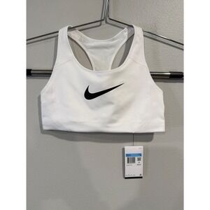 Nike Womens Dri-FIT Swoosh Medium Support Sports Bra White Black 548545-100 M